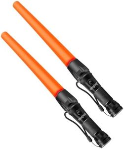 JowBeam 16 inch Traffic Wand Small Orange LED Safety Signal Wand Work Light Flashlight with Cone Flashing Modes,Wrist Strap Lanyard,Using 3 AAA Batteries(Not Included) A200 (2 Packs)