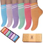 Women Socks 6 Pairs, Bamboo Ladies Socks, Ecofriendly Ankle Socks Women Size 4-7, Breathable Moisture-Wicking Womens Sock, Multipack Sports, Workouts and Casual Socks (Colourful)