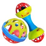 innovitoy Abs Plastic 2 Pcs Rattles For Baby 0-6 Months | New Born Baby Toys Rattle Set With Fun Colors & Soft Rattling Sound | Bpa Free Infant Teether Toy, Multi,Biggie Ball & Dumbbell Pack