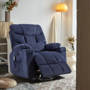 PALLOME Elektrischer Aufstehsessel, Relaxsessel mit Vibrationsmassage & Heizfunktion, Senioren Fernsehsessel mit stufenloser Verstellung, Fernbedienung, USB & Typ-C Anschluss, 3 Positionen (Blau)