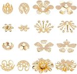 PH PandaHall Bead Caps, 48pcs 8 Styles Real 24K Gold Plated Brass Flower Shaped End Caps Metal Filigree Flower Cap for Earring Bracelet Necklace Jewelry DIY Craft Making, Golden