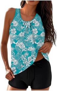 Tankini Swimsuit for Women Travel Modest Bathing Suit Tummy Control Swim Tops and Shorts Swim Suit Tropical Swimwear
