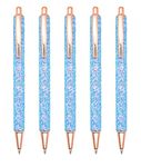 Gullor 5PCS Ballpoint Pens, Glitter Click Ball Pens, Black Ink Medium Point 1mm, for Office Supplies Gift Wedding Birthday, Blue