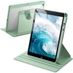 JETech Rotating Case for iPad 9/8/7 (10.2-Inch, 2021/2020/2019 Model, 9th/8th/7th Generation) with Pencil Holder, 360 Degree Rotation Stand Cover Clear Back, Auto Wake/Sleep (Matcha Green)