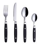 EXZACT Cutlery Set 24pcs Stainless Steel - with Rivet Craft Handles/Retro Style Flatware - 6 x Dinner Forks, 6 x DinnerKnives, 6 x Table Spoons, 6 x Tea Spoons -Serves 6 (Black)