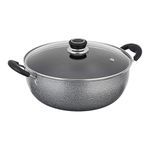 Amazon Solimo Non-Stick Kadhai With Glass Lid | 26 Cm | 4 L | Hammerstone Finish | 3 Coat, 2.9 Mm Thickness|Black