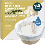 Lunderg Commode Liners with Jasmine Scented Absorbent Pads - Value Pack Medical Grade 150 Count Universal Fit - Disposable Bedside Commode Liners and Pads for Adult Commode Chairs & Portable Toilets