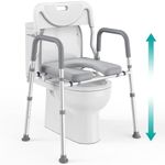 PELEGON Raised Toilet Seat with Handles (400lb) - Adjustable 3 in 1 Commode Chair for Toilet with Arms, Toilet Riser with Handles, Bedside Commode Chair, Handicap Toilet Seat for Elderly (Grey)