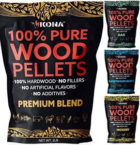 Kona Best Wood Smoking Pellets - Grilling Smoker Tube Pellets Variety Pack - 100% Hickory, Kona Premium Blend, 100% Oak, Kona Signature Sweetwood Blend - 2 Pound Bags