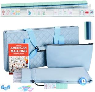 My Mahjong Trove American Mahjong Set with Blue Carrying Bag and Accessories, 160 Acrylic 4 Layer Engraved Tiles, 4 All-in-One Transparent Rack/Pushers, 1.26’’ Mahjong Tile Set (Green)