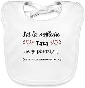 Spreadshirt® J'Ai La Meilleure Tata De La Planète Idée Cadeau Tante Bavoir Bio Bébé, blanc