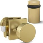 Mega Handles SUANA Collection - Reversible Privacy Door Knob + Door Stopper 2IN (Satin Brass)