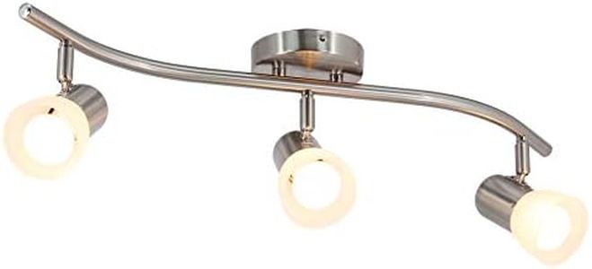 XiNBEi Lighting Track Lighting, 3 Light Wave Track Light with Glass Modern Ceiling Light Bar Brushed Nickel for Kitchen & Dining Room XB-TR1238-3-BN