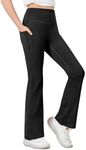 Desol Girls Flare Leggings with Pockets, High Waist Bootcut Yoga Pants, Dance Athletic Bell Bottoms for Teen &Kids Black