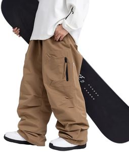 SNOWVERB Womens Mens Baggy Ski Insulated Pants Waterproof Cargo Snow Pants Snowboard Outdoor Hiking Pants for Winter Sports (L, Brown)