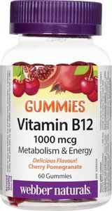 Webber Naturals 1000 mcg Vitamin B12 Metabolism and Energy Cherry Pomegranate 60 Gummies