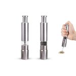 SITELET Salt and Pepper Crusher in a Stainless Steel Latest Stylish Ultra Sturdy Single Handed with Satisfying Push Button Mechanism and Easy to use Wow Product. (Pack of 2)