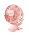 Gaiatop Portable Clip on Fan Battery Operated, Small Powerful USB Table Fan, 3 Speed Quiet Rechargeable Mini Desk Fan, 360° Rotate Personal Cooling Fan for Home Office Stroller Camping, Pink