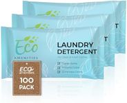 EcoAmenities Travel Laundry Detergent Powder Bulk - Individually Wrapped Multi Pack - 100 Packets (1.5 oz per bag) - Non Toxic AirBnb Supplies - For Clean & Fresh Clothes