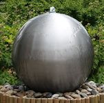 Primrose 60cm Silver Brushed Stainless Steel Fountain Sphere Modern Water Feature with LED lights