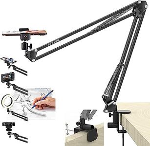 BROLAVIYA Overhead Video Mobile Stand, New Extra Long Arm, Large 2 Way Base clamp,1/4" Ball Head for Camera,Gopro Webcams, with Mobile Bracket