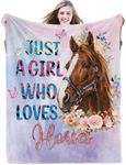 Just a Girl Who Loves Horses Blanket for Girls Horse Flower Throw Blankets Gifts for Kids Light Pink Purple Warm Lightweight Flannel Fleece Blanket for Sofa Couch All Season, 101cm x 127cm