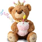 Musical Birthday Teddy Bear, Singing Dancing Talking Plush Bear Repeating What You Say Mimicking Recording Toy English Song Glowing Candle with Cupcake Stuffed Animal Gift for Boy Girl Kid