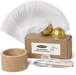 USEAMIE Capsule Refill Kit Reusable Vertuoline Capsules for Nespresso VertuoLine Capsules with 100Pcs Aluminum Foil Seals Lid, Holder, Scoop and Brush