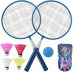 QKTYB Ensemble De Badminton pour Enfants, 1 Paire De Raquettes De Badminton LéGèRes pour Enfants avec pour Joueurs débutants Sports D'IntéRieur Et D'ExtéRieur avec Sac De Transp (Bleu)