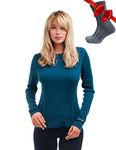 Merino.tech Merino Wool Base Layer Women 100% Merino Wool Midweight Long Sleeve Thermal Shirts + Wool Socks (Medium, 250 Deep Teal)