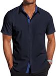 COOFANDY Men's Wrinkle Free Business Dress Shirts Short Sleeve Button Down Shirts, Deep Blue, X-Large