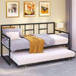 YITAHOME Twin Daybed with Pull Out Trundle/Steel Slat Support/Space Saving Adjustable Height Sofa Bed Couch and Multi-Functional Furniture for Living Room and Guest Room,Black