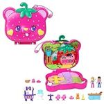 Polly Pocket Dolls and Playset, Travel Toy with Fidget Exterior, Straw-beary Patch Compact with 2 Micro Dolls and 12 Accessories, HRD35