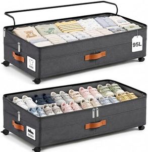 Under Bed Storage with Wheels, 2 Pack, 95L Each, Adjustable 7-10.25 in