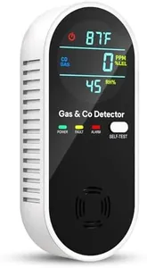 4-in-1 Upgraded Combination Natural Gas Leak Detector and Carbon Monoxide Detectors, Dual Sensor Gas Leak Detector & Carbon Monoxide Detectors Plug in (Temperature & Humidity Sensor) for Home, RV