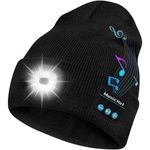 Bosttor Bluetooth Beanie Cap Torch, LED Light Up Beanie Music Torch Hat, Beanie with Headphones and Built-in Stereo Speakers & Mic, Lighted Cap for Camping Running, Unisex Gifts for Men Black