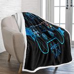 Lunoroey Gaming Blanket Throw Boys Bedding Kids Teens Gamepad Gamer Controller Design Blue Black Sherpa Fleece Blanket Throw Super Soft Sofa Blanket 150x200cm