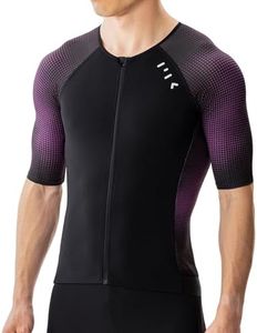 MY KILOMETRE Men's Triathlon Top Full Zip Short Sleeve Tri Shirt, Quick-Dry, UPF 50+ Protection with Reflective Back Pockets, Performance Gear for Running, Swimming, Cycling Purple