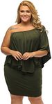 Gloria&Sarah Women's Sexy Off Shoulder Ruffles Multiple Dressing Layered Plus Size Mini Dress,Army Green,X-Large