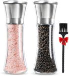 Taimler Salt and Pepper Grinder Set - Sea Salt Grinder & Pepper Grinder - Tall Glass Salt and Peeper Shakers - Refillable Salt Mill & Pepper Mill with Ceramic Grinding Pack of 2