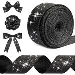 Syhood Glitter Ribbon Glitter Wired Edge Ribbon Waterproof Sparkly Ribbon Garland for Gifts Wrapping Cards Crafts Wreaths Holiday Party Home Christmas Decoration(Black,1.5 Inch X 20 Yard)