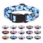 Suredoo Adjustable Nylon Dog Collar with Patterns, Soft Comfy Pet Collar for Small Medium Large Dogs (S, Dog Camouflage Blue)