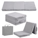 YOTATING Foldable Floor Mattress for Kids, Toddler Folding Futon Mattress, Kids Trifold Sofa Bed Convertible Children Portable Sofa with Storage Bag for Girls and Boys, Plush Grey