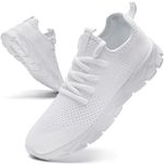 Oltyutc Trainers Men Lightweight Running Shoes Breathable Mesh Walking Workout Shoes Gym Comfortable Sneakers White Size 10 UK(Label Size:45)