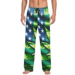 ODAWA Pajama Pants for Men Trendy Illustrated Sleep Lounge Bottoms with Pockets Long PJ Pants, Green Dyed Usa Flag, Medium