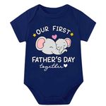 Lillypupp Unisex Our First Father's Day Together Newborn Baby Girl Dress Outfit Surprise Gift for New Daddy Dad. Fathers Day Wishes Baby Tshit Romper for Boys Girls. Navy Blue