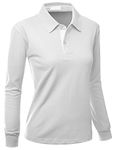 Xpril Womens Casual Basic Sporty Long Sleeve Polo Collar T Shirts White Size M