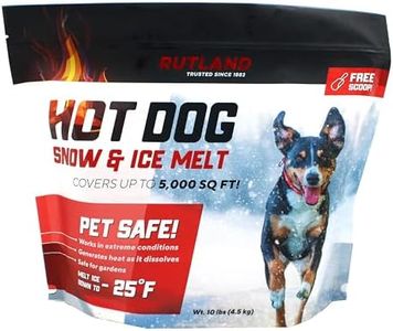 Rutland Hot Dog Snow & Ice Melt, Pet & Kid Friendly Deicer, Rock Salt Alternative, Calcium Chloride Works Under -25°F, 10 lb. Resealable Bag