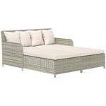 Outsunny Rattan Outdoor Daybed, 2-Person Sunbed Loveseat with Soft Cushions, 4 Pillows, Curved Backrest & Armrest, Double Sun Lounger for Poolside, Balcony Porch, Beige