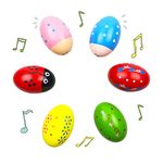 QINGQIU 6 Pack Wooden Shakers Percussion Shake Easter Eggs for Toddlers Kids Boys Girls Easter Basket Stuffers Fillers Gifts